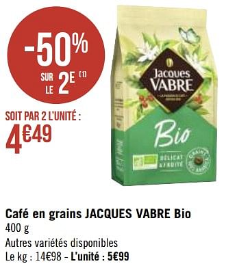 Promotions Café en grains jacques vabre bio - Jacques Vabre - Valide de 19/04/2021 à 02/05/2021 chez Géant Casino