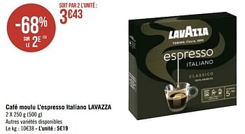 Promoties Café moulu l`espresso italiano lavazza - Lavazza - Geldig van 19/04/2021 tot 02/05/2021 bij Géant Casino