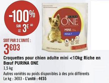 Promoties Croquettes pour chien adulte mini riche en boeuf purina one - Purina - Geldig van 19/04/2021 tot 02/05/2021 bij Géant Casino