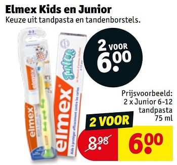 Promotions Elmex kids en junior junior 6-12 tandpasta - Elmex - Valide de 20/04/2021 à 02/05/2021 chez Kruidvat