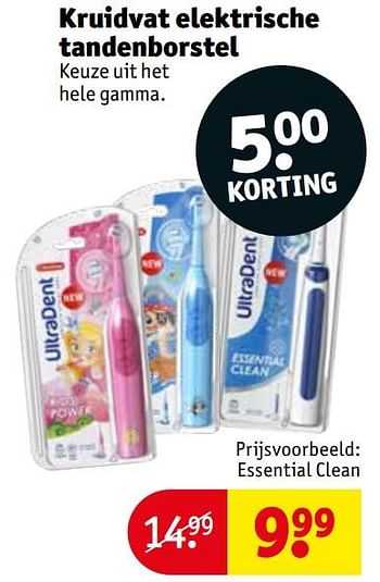Promoties Kruidvat elektrische tandenborstel essential clean - Huismerk - Kruidvat - Geldig van 20/04/2021 tot 02/05/2021 bij Kruidvat
