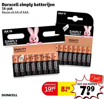 Promoties Duracell simply batterijen - Duracell - Geldig van 20/04/2021 tot 02/05/2021 bij Kruidvat