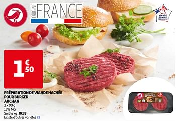 Promoties Préparation de viande hachée pour burger auchan - Huismerk - Auchan - Geldig van 21/04/2021 tot 04/05/2021 bij Auchan