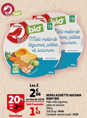 Promoties Repas assiette auchan baby bio - Huismerk - Auchan - Geldig van 21/04/2021 tot 04/05/2021 bij Auchan