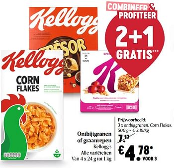 Promoties Kellogg`s ontbijtgranen, corn flakes - Kellogg's - Geldig van 22/04/2021 tot 28/04/2021 bij Delhaize