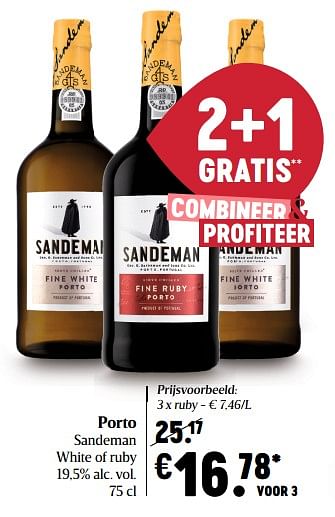 Promoties Porto sandeman white of ruby - Sandeman - Geldig van 22/04/2021 tot 28/04/2021 bij Delhaize