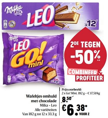 Promoties Wafeltjes omhuld met chocolade milka - leo - Milka - Geldig van 22/04/2021 tot 28/04/2021 bij Delhaize