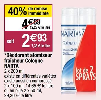 Promotions Déodorant atomiseur fraîcheur cologne narta - Narta - Valide de 13/04/2021 à 25/04/2021 chez Migros
