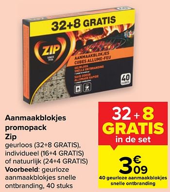 Promoties Geurloze aanmaakblokjes snelle ontbranding - Zip - Geldig van 21/04/2021 tot 26/04/2021 bij Carrefour