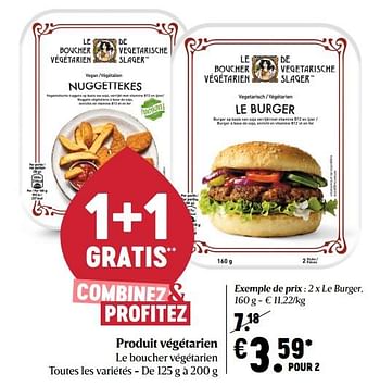 Promotions Produit végétarien le burger - Le boucher végétarien - Valide de 22/04/2021 à 28/04/2021 chez Delhaize