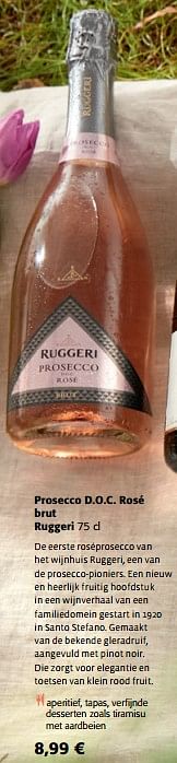 Promoties Prosecco d.o.c. rosé brut ruggeri - Schuimwijnen - Geldig van 21/04/2021 tot 04/05/2021 bij Colruyt