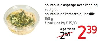 Promotions Houmous d`asperge avec topping ou houmous de tomates au basilic - Produit Maison - Spar Retail - Valide de 22/04/2021 à 05/05/2021 chez Spar (Colruytgroup)