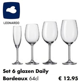 Promoties Set 6 glazen daily bordeaux - Leonardo - Geldig van 26/04/2021 tot 24/05/2021 bij Multi Bazar