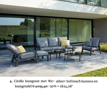 Promoties Cirello loungeset met weather+ softtouch kussens en loungetafel - Bristol - Geldig van 04/04/2021 tot 29/04/2021 bij Overstock