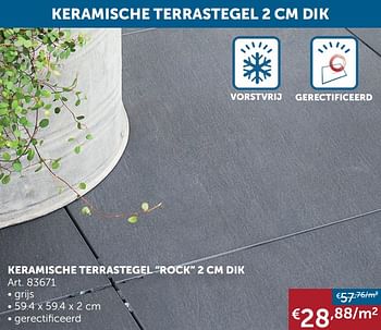 Promotions Keramische terrastegel rock 2 cm dik - Produit maison - Zelfbouwmarkt - Valide de 27/04/2021 à 24/05/2021 chez Zelfbouwmarkt