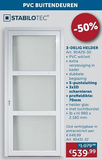 Promoties Pvc buitendeuren 3 delig helder glas - Huismerk - Zelfbouwmarkt - Geldig van 27/04/2021 tot 24/05/2021 bij Zelfbouwmarkt