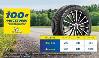 Promoties Tot 100€ aangeboden bij aankoop van nieuwe banden met montage - Michelin - Geldig van 23/04/2021 tot 11/05/2021 bij Auto 5