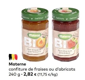 Promoties Materne confiture de fraises ou d`abricots - Materne - Geldig van 21/04/2021 tot 18/05/2021 bij Bioplanet
