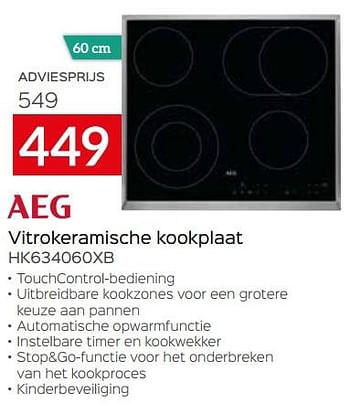 Promoties Aeg vitrokeramische kookplaat hk634060xb - AEG - Geldig van 25/04/2021 tot 31/05/2021 bij Selexion