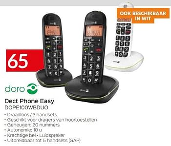 Promoties Doro dect phone easy dope100wbduo - Doro - Geldig van 25/04/2021 tot 31/05/2021 bij Selexion