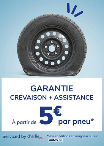 Promoties Garantie crevaison + assistance - Huismerk - Auto 5  - Geldig van 23/04/2021 tot 11/05/2021 bij Auto 5