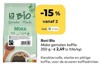 Promotions Boni bio moka gemalen koffie - Boni - Valide de 21/04/2021 à 18/05/2021 chez Bioplanet