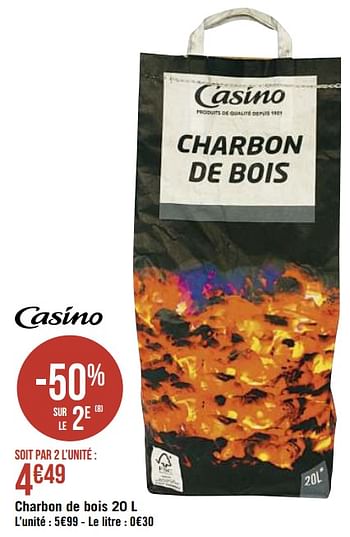 Promotions Charbon de bois - Produit Maison - Casino - Valide de 26/04/2021 à 09/05/2021 chez Super Casino