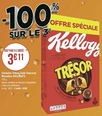 Promotions Céréales trésor goût chocolat noisettes kellogg`s - Kellogg's - Valide de 26/04/2021 à 09/05/2021 chez Géant Casino