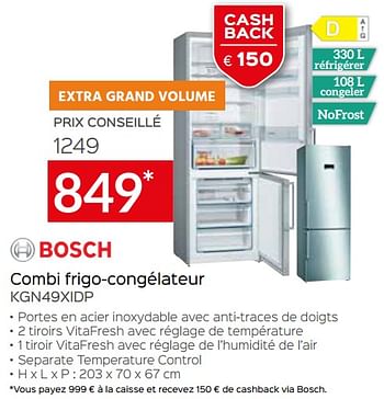 Promotions Bosch combi frigo-congélateur kgn49xidp - Bosch - Valide de 25/04/2021 à 31/05/2021 chez Selexion