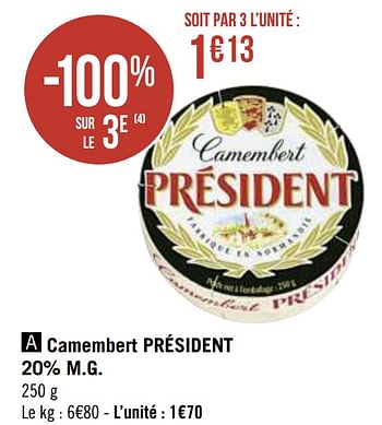 Promotions Camembert président - Président - Valide de 26/04/2021 à 09/05/2021 chez Super Casino