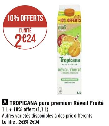 Promotions Tropicana pure premium réveil fruité - Tropicana - Valide de 26/04/2021 à 09/05/2021 chez Super Casino