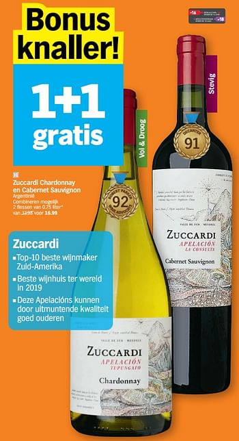 Promoties Zuccardi chardonnay en cabernet sauvignon - Witte wijnen - Geldig van 26/04/2021 tot 02/05/2021 bij Albert Heijn