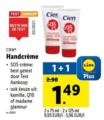 Promoties Handcrème - Cien - Geldig van 03/05/2021 tot 08/05/2021 bij Lidl