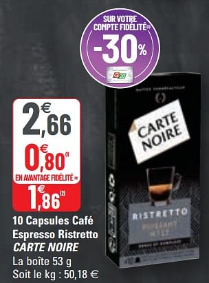 Promotions 10 capsules café espresso ristretto carte noire - CarteNoire - Valide de 28/04/2021 à 09/05/2021 chez G20