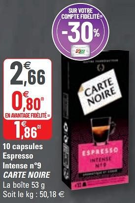 Promotions 10 capsules espresso intense n°9 carte noire - CarteNoire - Valide de 28/04/2021 à 09/05/2021 chez G20