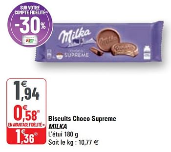 Promotions Biscuits choco supreme milka - Milka - Valide de 28/04/2021 à 09/05/2021 chez G20
