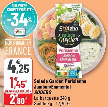 Promotions Salade garden parisienne jambon-emmental sodebo - Sodebo - Valide de 28/04/2021 à 09/05/2021 chez G20