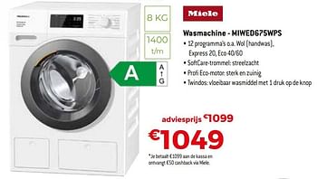 Promoties Miele wasmachine - miwed675wps - Miele - Geldig van 25/04/2021 tot 31/05/2021 bij Exellent