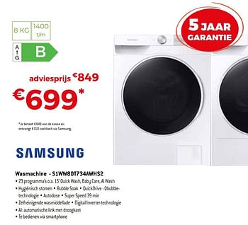Promoties Samsung wasmachine - s1ww80t734awhs2 - Samsung - Geldig van 25/04/2021 tot 31/05/2021 bij Exellent