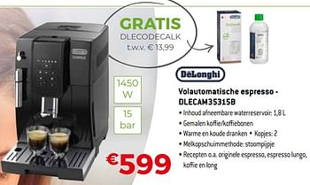Promoties Delonghi volautomatische espresso - dlecam35315b - Delonghi - Geldig van 25/04/2021 tot 31/05/2021 bij Exellent