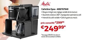 Promotions Melitta cafetière epos - mx6767848 - Melitta - Valide de 25/04/2021 à 31/05/2021 chez Exellent