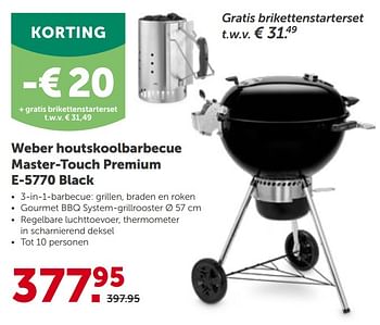 Promoties Weber houtskoolbarbecue master-touch premium e-5770 black - Weber - Geldig van 28/04/2021 tot 08/05/2021 bij Aveve