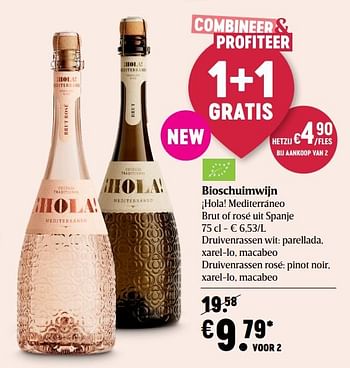 Promotions Bioschuimwijn ¡hola! mediterráneo brut of rosé uit spanje - Mousseux - Valide de 29/04/2021 à 05/05/2021 chez Delhaize