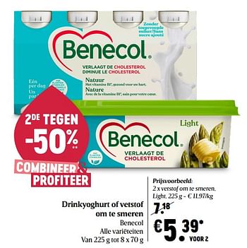 Promotions Drinkyoghurt of vetstof om te smeren benecol - Benecol - Valide de 29/04/2021 à 05/05/2021 chez Delhaize