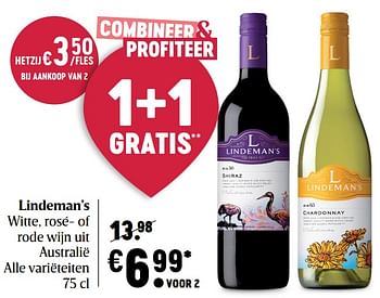 Promotions Lindeman`s witte, rosé of rode wijn uit australië - Vins rouges - Valide de 29/04/2021 à 05/05/2021 chez Delhaize