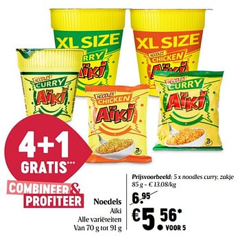 Promotions Aïki noodles curry, zakje - Aiki - Valide de 29/04/2021 à 05/05/2021 chez Delhaize