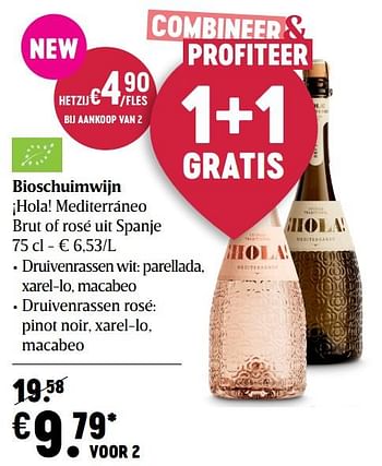 Promoties Bioschuimwijn hola! mediterráneo brut of rosé uit spanje - Schuimwijnen - Geldig van 29/04/2021 tot 05/05/2021 bij Delhaize