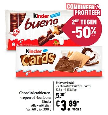 Promotions Kinder chocoladetabletten, cards - Kinder - Valide de 29/04/2021 à 05/05/2021 chez Delhaize