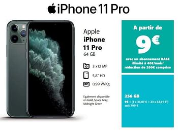 Promotions Apple iphone 11 pro 256gb - Apple - Valide de 25/04/2021 à 25/05/2021 chez Base
