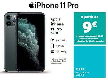 Promotions Apple iphone 11 pro 512gb - Apple - Valide de 25/04/2021 à 25/05/2021 chez Base
